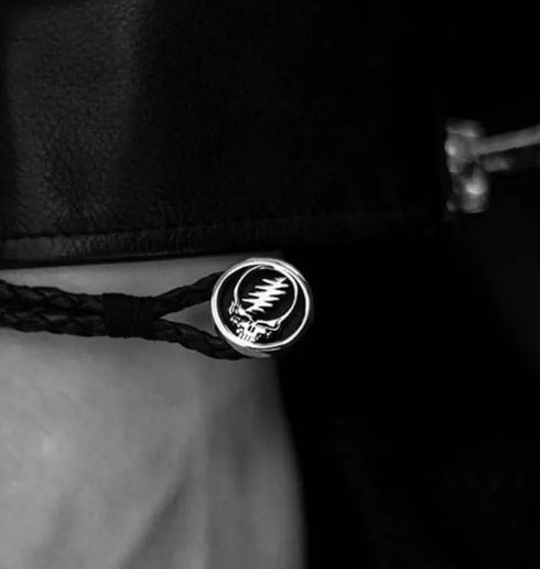 Grateful Dead - Steal Your Face Sterling Silver Leather Bracelet - StealieShop