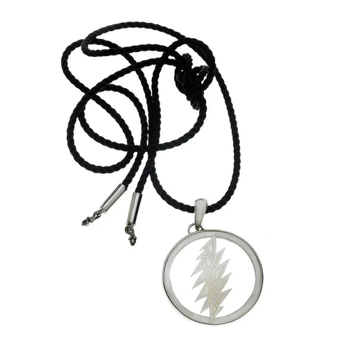 Grateful Dead - 13 Point Lightning Bolt Sterling Silver Mother Of Pearl Cord Necklace - StealieShop