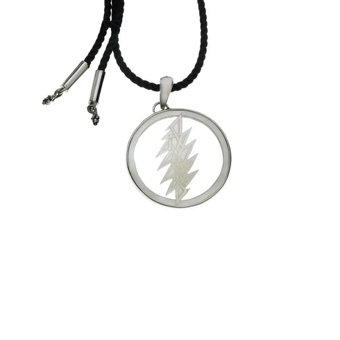 Grateful Dead - 13 Point Lightning Bolt Sterling Silver Mother Of Pearl Cord Necklace - StealieShop