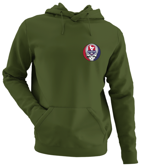Houston Football - Premium Grateful Dead Left Chest Hoodie - Military Green - 7