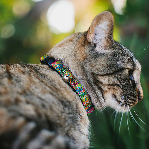 Grateful Dead - Breakaway Cat Collar with Bell - Grateful Dead Dancing Bears Swirl Multi Color - StealieShop