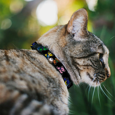 Grateful Dead - Breakaway Cat Collar with Bell - Grateful Dead Dancing Bears Close-Up Black/Multi Color - StealieShop