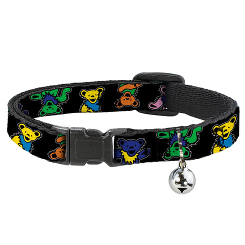 Grateful Dead - Breakaway Cat Collar with Bell - Grateful Dead Dancing Bears Close-Up Black/Multi Color - StealieShop