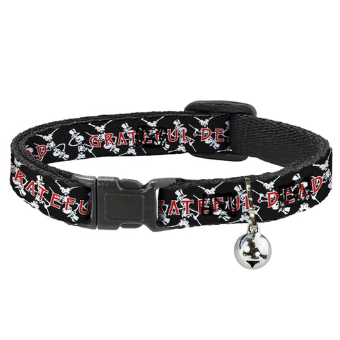 Grateful Dead - Breakaway Cat Collar with Bell - GRATEFUL DEAD Dancing Skeletons and Text Black/White/Red - StealieShop