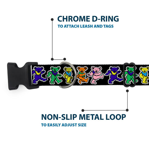 Grateful Dead - Plastic Clip Collar - Dancing Bears Black/Multi Color - StealieShop