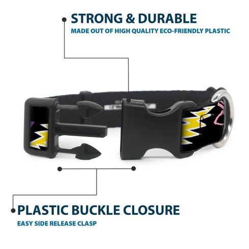 Grateful Dead - Plastic Clip Collar - Grateful Dead Script w/Bears & Skeletons Black/Multi Color - StealieShop