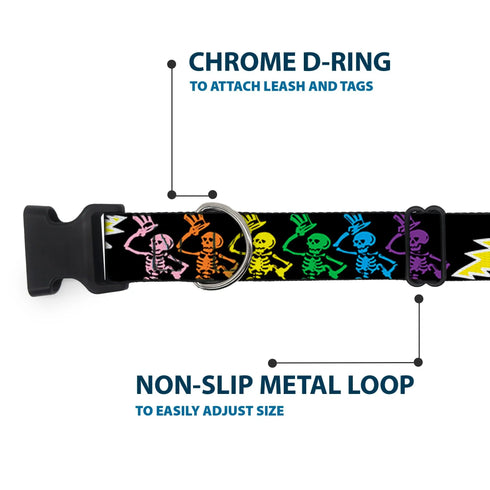 Grateful Dead - Plastic Clip Collar - Grateful Dead Script w/Bears & Skeletons Black/Multi Color - StealieShop