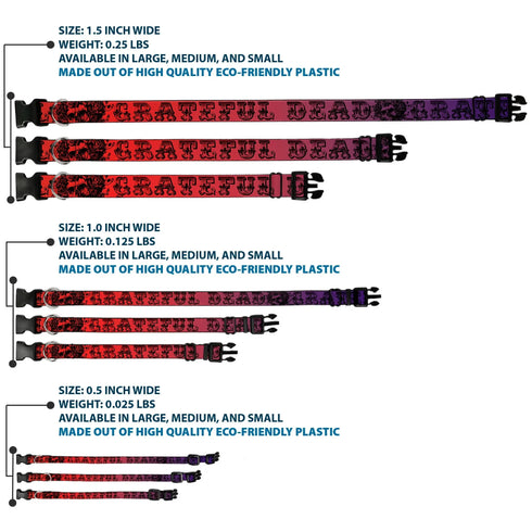 Grateful Dead - Plastic Clip Collar - Grateful Dead Text w/Skull & Roses Rainbow Fade - StealieShop