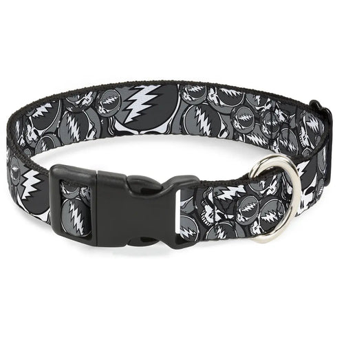 Grateful Dead - Plastic Clip Collar - Steal Your Face Stacked Gray - StealieShop