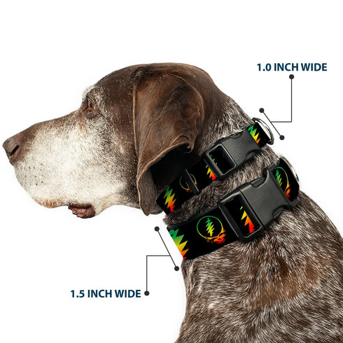 Grateful Dead - Plastic Clip Collar - Steal Your Face w/Lightning Bolt Repeat Black/Rasta - StealieShop