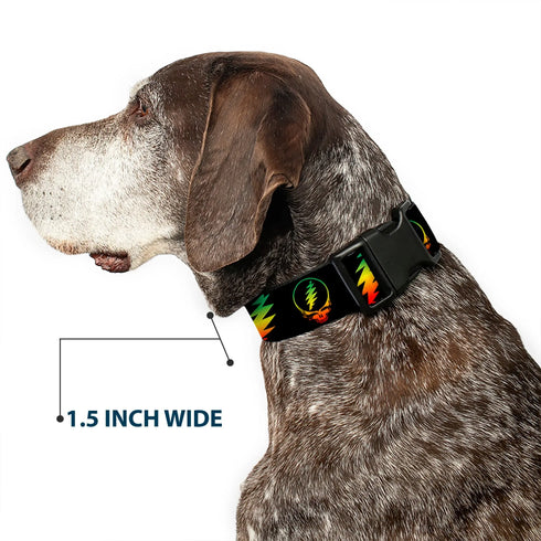 Grateful Dead - Plastic Clip Collar - Steal Your Face w/Lightning Bolt Repeat Black/Rasta - StealieShop