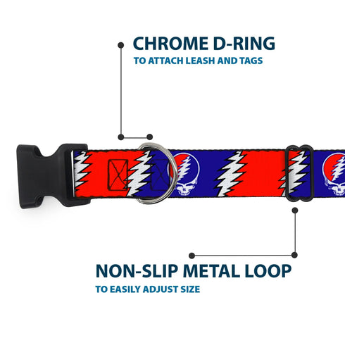Grateful Dead - Plastic Clip Collar - Steal Your Face w/Lightning Bolt Repeat Red/White/Blue - StealieShop