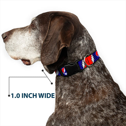 Grateful Dead - Plastic Clip Collar - Steal Your Face w/Lightning Bolt Repeat Red/White/Blue - StealieShop