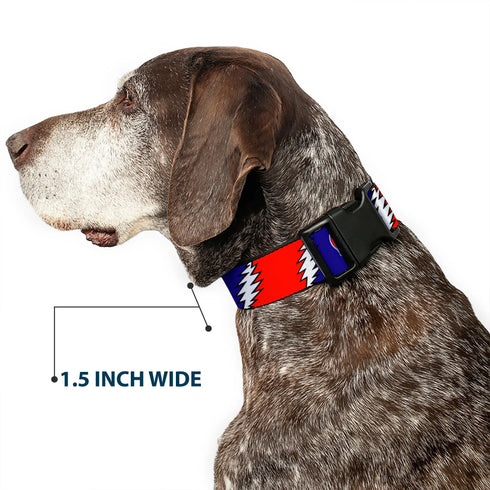 Grateful Dead - Plastic Clip Collar - Steal Your Face w/Lightning Bolt Repeat Red/White/Blue - StealieShop