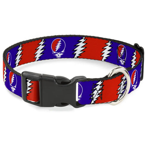 Grateful Dead - Plastic Clip Collar - Steal Your Face w/Lightning Bolt Repeat Red/White/Blue - StealieShop