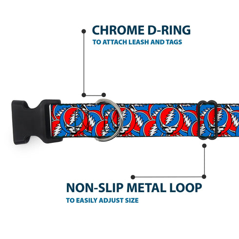Grateful Dead - Plastic Clip Collar - Grateful Dead Steal Your Face Logo Stacked Red/White/Blue - StealieShop