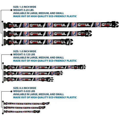 Grateful Dead - Plastic Clip Collar - GRATEFUL DEAD Text with Steal Your Face Stars and Stripes Logo Black/White/Red/Blue - StealieShop