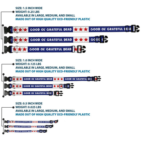 Grateful Dead - Plastic Clip Collar - GOOD OL' GRATEFUL DEAD Text and Stars Blue/White/Red - StealieShop