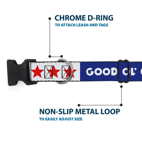 Grateful Dead - Plastic Clip Collar - GOOD OL' GRATEFUL DEAD Text and Stars Blue/White/Red - StealieShop