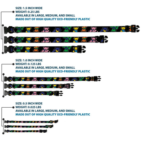 Grateful Dead - Plastic Clip Collar - Grateful Dead Dancing Bears Close-Up Black/Multi Color - StealieShop