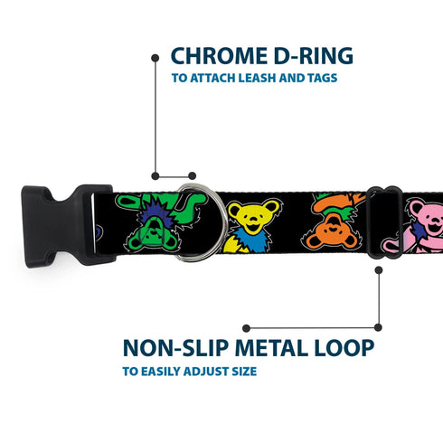 Grateful Dead - Plastic Clip Collar - Grateful Dead Dancing Bears Close-Up Black/Multi Color - StealieShop