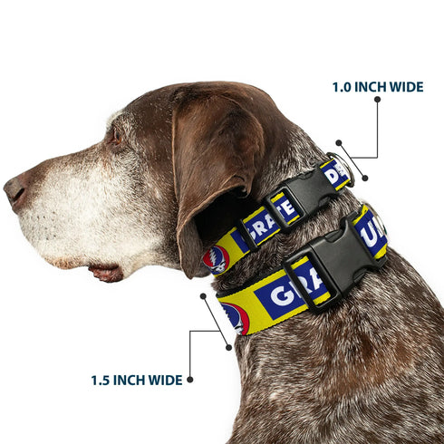 Grateful Dead - Plastic Clip Collar - GRATEFUL DEAD Text Box and Steal Your Face Logo Yellow/Blue/White - StealieShop