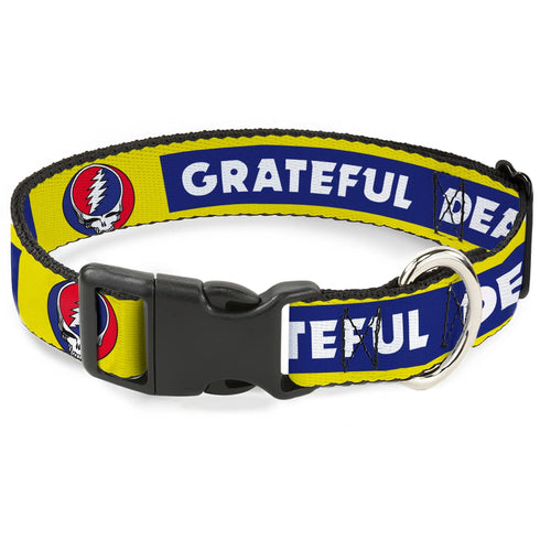 Grateful Dead - Plastic Clip Collar - GRATEFUL DEAD Text Box and Steal Your Face Logo Yellow/Blue/White - StealieShop