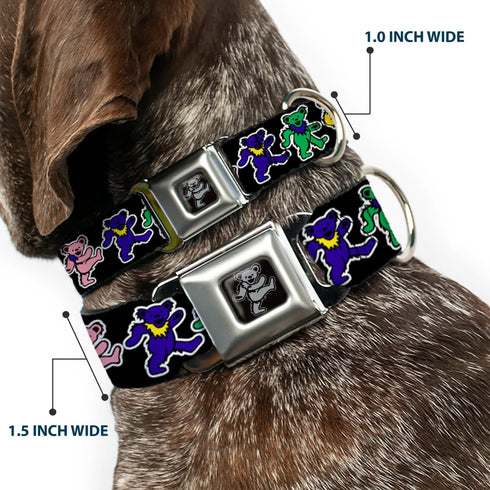 Grateful Dead - Grateful Dead Bear Seatbelt Buckle Collar - Dancing Bears Black/Multi Color - StealieShop