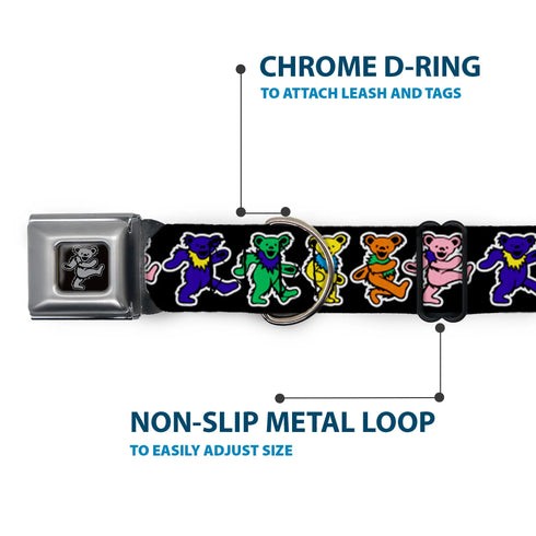 Grateful Dead - Grateful Dead Bear Seatbelt Buckle Collar - Dancing Bears Black/Multi Color - StealieShop