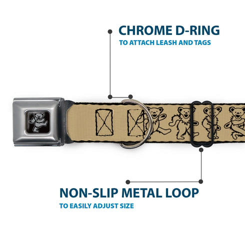 Grateful Dead - Grateful Dead Bear Seatbelt Buckle Collar - Dancing Bears Tan/Black - StealieShop