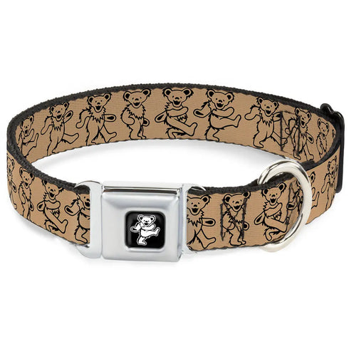 Grateful Dead - Grateful Dead Bear Seatbelt Buckle Collar - Dancing Bears Tan/Black - StealieShop