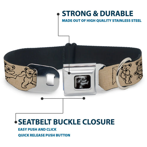 Grateful Dead - Dancing Bear Black/Silver Seatbelt Buckle Collar - Dancing Bears Hemp/Black - StealieShop