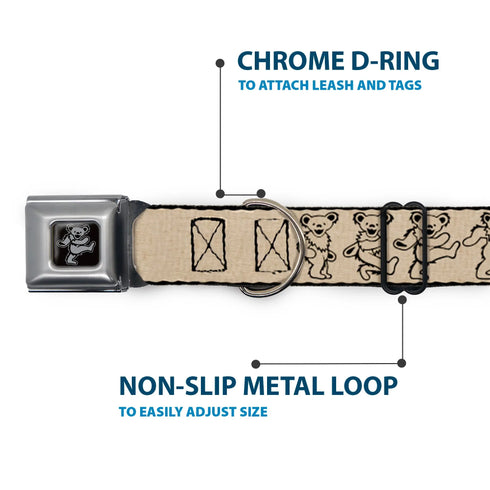 Grateful Dead - Dancing Bear Black/Silver Seatbelt Buckle Collar - Dancing Bears Hemp/Black - StealieShop