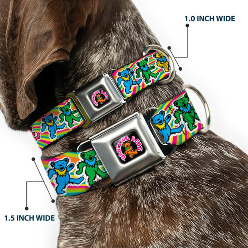 Grateful Dead - GRATEFUL DEAD Dancing Bear Icon Full Color Black/Orange Seatbelt Buckle Collar - Grateful Dead Dancing Bears Swirl Multi Color - StealieShop
