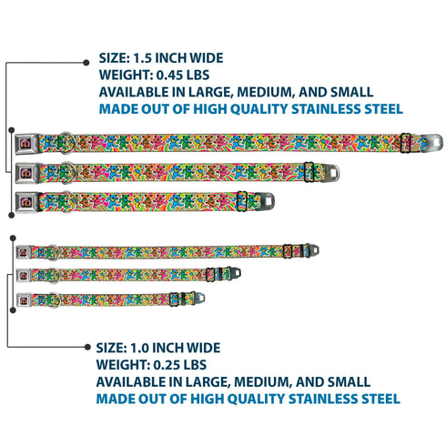 Grateful Dead - GRATEFUL DEAD Dancing Bear Icon Full Color Black/Orange Seatbelt Buckle Collar - Grateful Dead Dancing Bears Swirl Multi Color - StealieShop