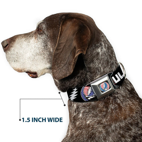 Grateful Dead - Grateful Dead Steal Your Face Stars and Stripes Logo Full Color Black/White/Red/Blue Seatbelt Buckle Collar - GRATEFUL DEAD Text with Steal Your Face Stars and Stripes Logo Black/White/Red/Blue - StealieShop