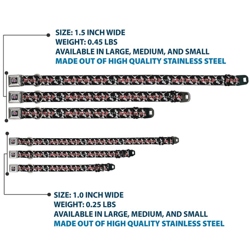 Grateful Dead - GRATEFUL DEAD Text with Steal Your Face Logo Full Color Black Seatbelt Buckle Collar - GRATEFUL DEAD Dancing Skeletons and Text Black/White/Red - StealieShop