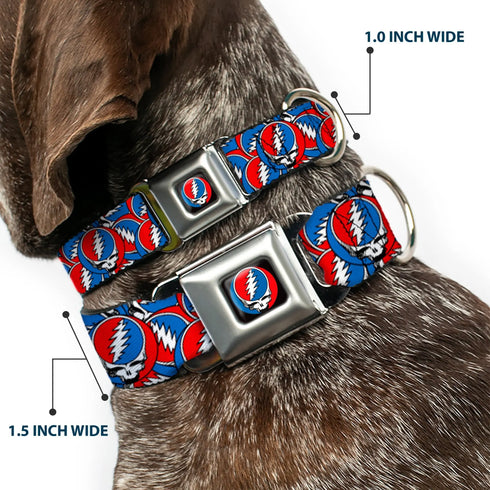 Grateful Dead - Grateful Dead Steal Your Face Logo Full Color Black/Red/White/Blue Seatbelt Buckle Collar - Grateful Dead Steal Your Face Logo Stacked Red/White/Blue - StealieShop