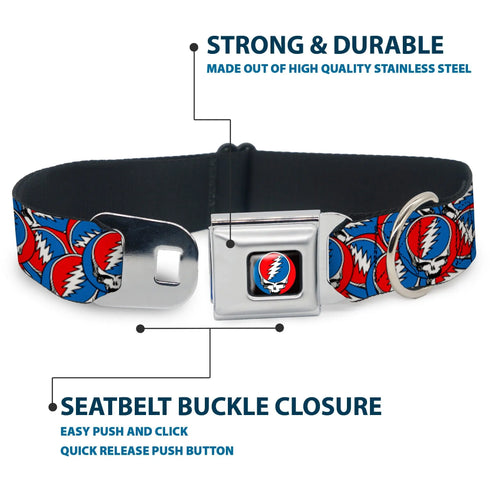 Grateful Dead - Grateful Dead Steal Your Face Logo Full Color Black/Red/White/Blue Seatbelt Buckle Collar - Grateful Dead Steal Your Face Logo Stacked Red/White/Blue - StealieShop