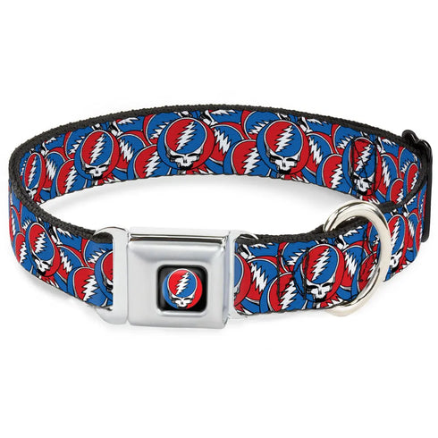 Grateful Dead - Grateful Dead Steal Your Face Logo Full Color Black/Red/White/Blue Seatbelt Buckle Collar - Grateful Dead Steal Your Face Logo Stacked Red/White/Blue - StealieShop