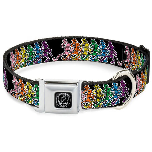 Grateful Dead - Steal Your Face Seatbelt Buckle Collar - Dancing Skeletons Black/Multi Color - StealieShop