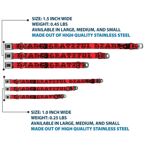 Grateful Dead - Steal Your Face Seatbelt Buckle Collar - Grateful Dead Text w/Skull & Roses Red - StealieShop