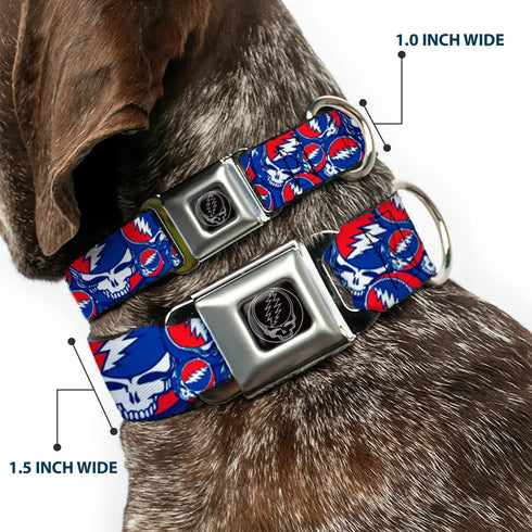 Grateful Dead - Steal Your Face Seatbelt Buckle Collar - Steal Your Face Stacked Red/White/Blue - StealieShop