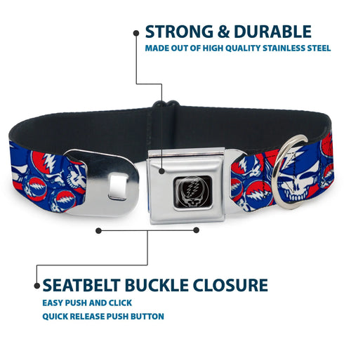 Grateful Dead - Steal Your Face Seatbelt Buckle Collar - Steal Your Face Stacked Red/White/Blue - StealieShop