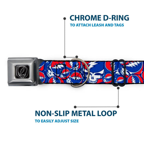 Grateful Dead - Steal Your Face Seatbelt Buckle Collar - Steal Your Face Stacked Red/White/Blue - StealieShop