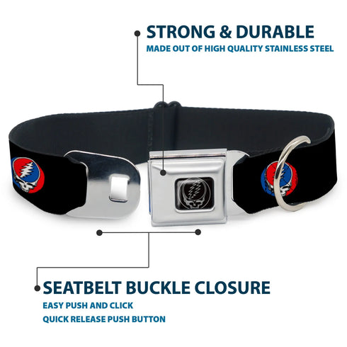 Grateful Dead - Steal Your Face Seatbelt Buckle Collar - Steal Your Face Repeat Black/Color - StealieShop