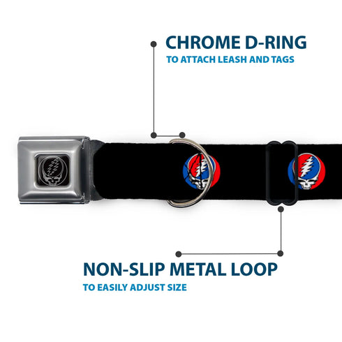 Grateful Dead - Steal Your Face Seatbelt Buckle Collar - Steal Your Face Repeat Black/Color - StealieShop