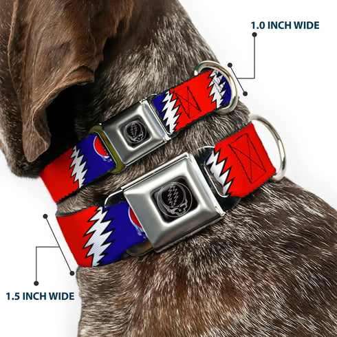 Grateful Dead - Steal Your Face Seatbelt Buckle Collar - Steal Your Face w/Lightning Bolt Repeat Red/White/Blue - StealieShop