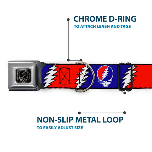 Grateful Dead - Steal Your Face Seatbelt Buckle Collar - Steal Your Face w/Lightning Bolt Repeat Red/White/Blue - StealieShop