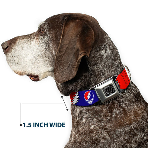 Grateful Dead - Steal Your Face Seatbelt Buckle Collar - Steal Your Face w/Lightning Bolt Repeat Red/White/Blue - StealieShop